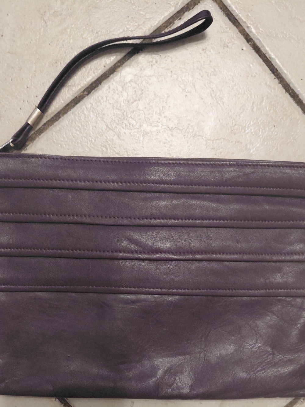 Structured Leather Wristlet Clutch in Deep Purple